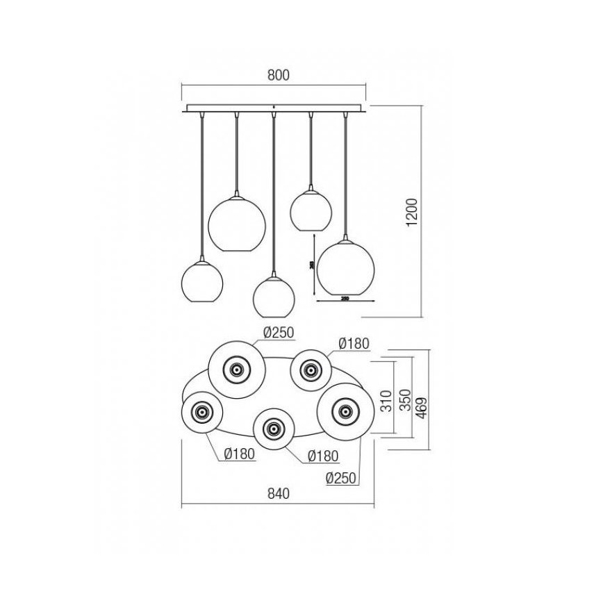 Redo 01-2080 - Candeeiro suspenso BOWL 5xE27/42W/230V cobre