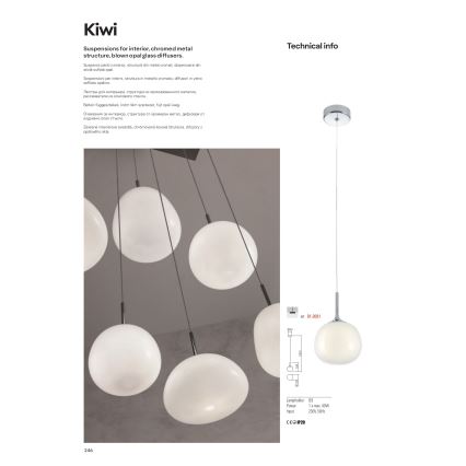 Redo 01-2081 - Pendente em cabo KIWI 1xG9/40W/230V Ø 12 cm cromo brilhante/branco