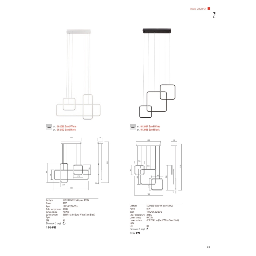 Redo 01-2097 - Candelabro suspenso LED com regulação THAI LED/66W/230V 3000K branco