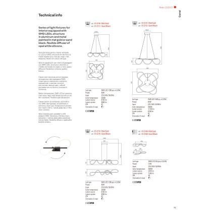 Redo 01-2110 - Candelabro suspenso LED com regulação CORRAL LED/40W/230V 3000K dourada