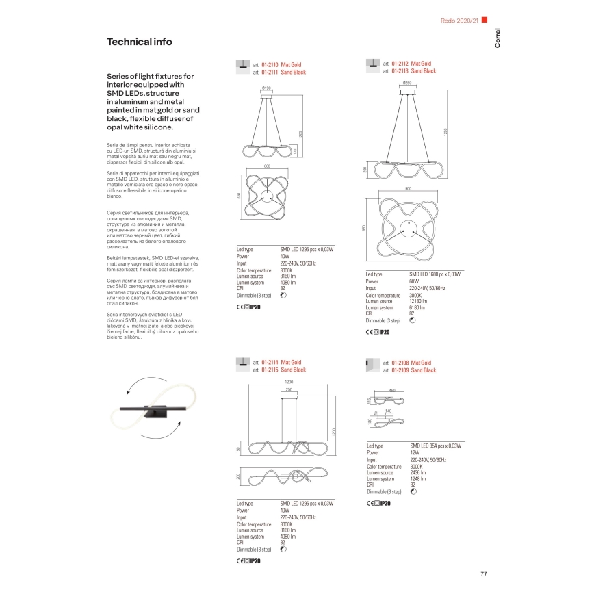 Redo 01-2110 - Candelabro suspenso LED com regulação CORRAL LED/40W/230V 3000K dourada