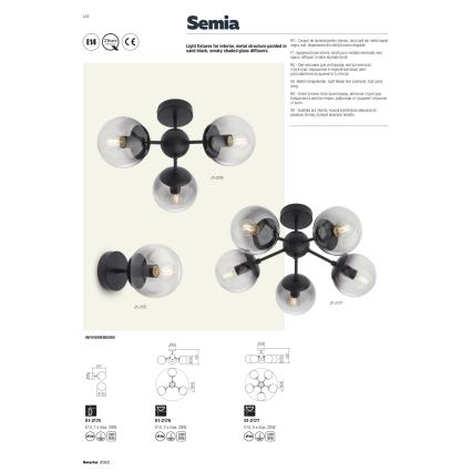 Redo 01-2176 - Lustre em haste SEMIA 3xE14/28W/230V, preto/fumê