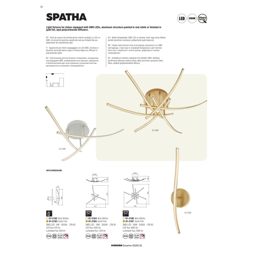 Redo 01-2184 - Iluminação de teto LED SPATHA 3xLED/6W/230V 3000K branco