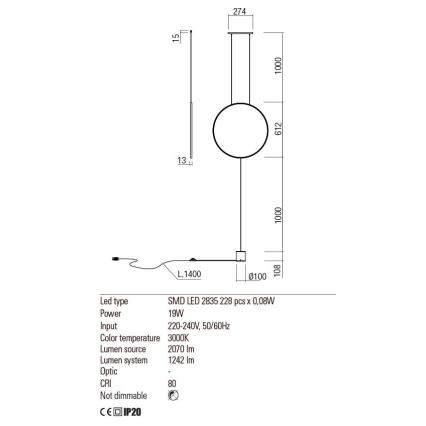 Redo 01-2197 - Candeeiro de chão LED SLICK LED/19W/230V preto