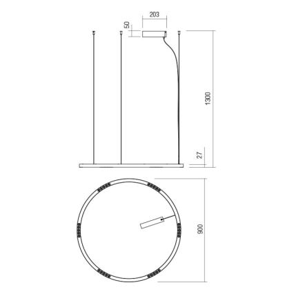 Redo 01-2207 - Candeeiro suspenso LED UNION LED/50W/230V CRI 90 3000K diâmetro 90 cm preto