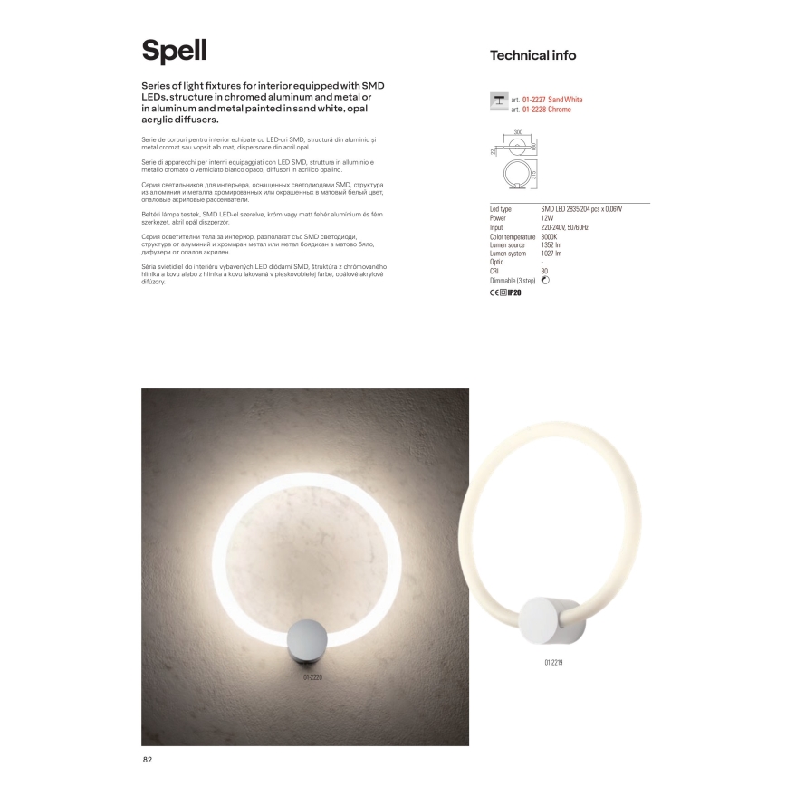Redo 01-2223 - Candelabro integrado LED com regulação SPELL LED/43W/230V 3000K branco