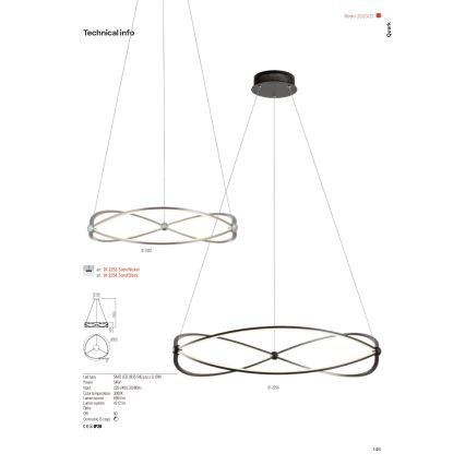 Redo 01-2254 - Candeeiro suspenso LED com regulação QUARK LED/54W/230V 3000K diâmetro 80 cm preto