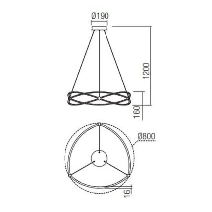 Redo 01-2254 - Candeeiro suspenso LED com regulação QUARK LED/54W/230V 3000K diâmetro 80 cm preto