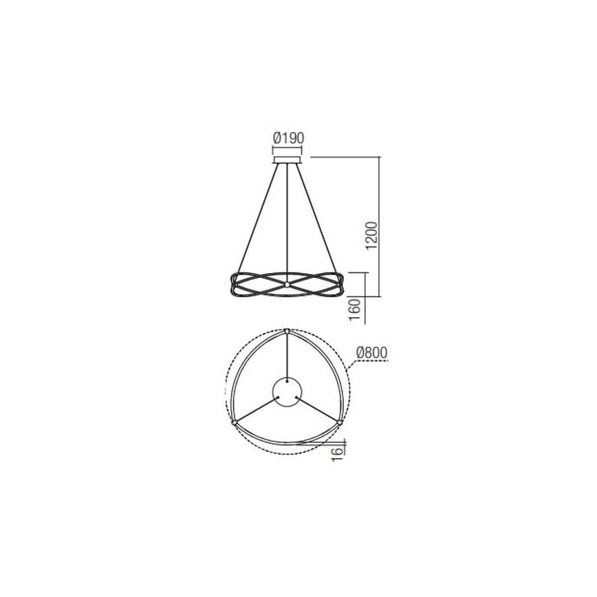 Redo 01-2254 - Candeeiro suspenso LED com regulação QUARK LED/54W/230V 3000K diâmetro 80 cm preto