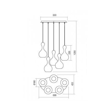Redo 01-2263 - Candelabro suspenso LOB 5xE27/42W/230V cobre