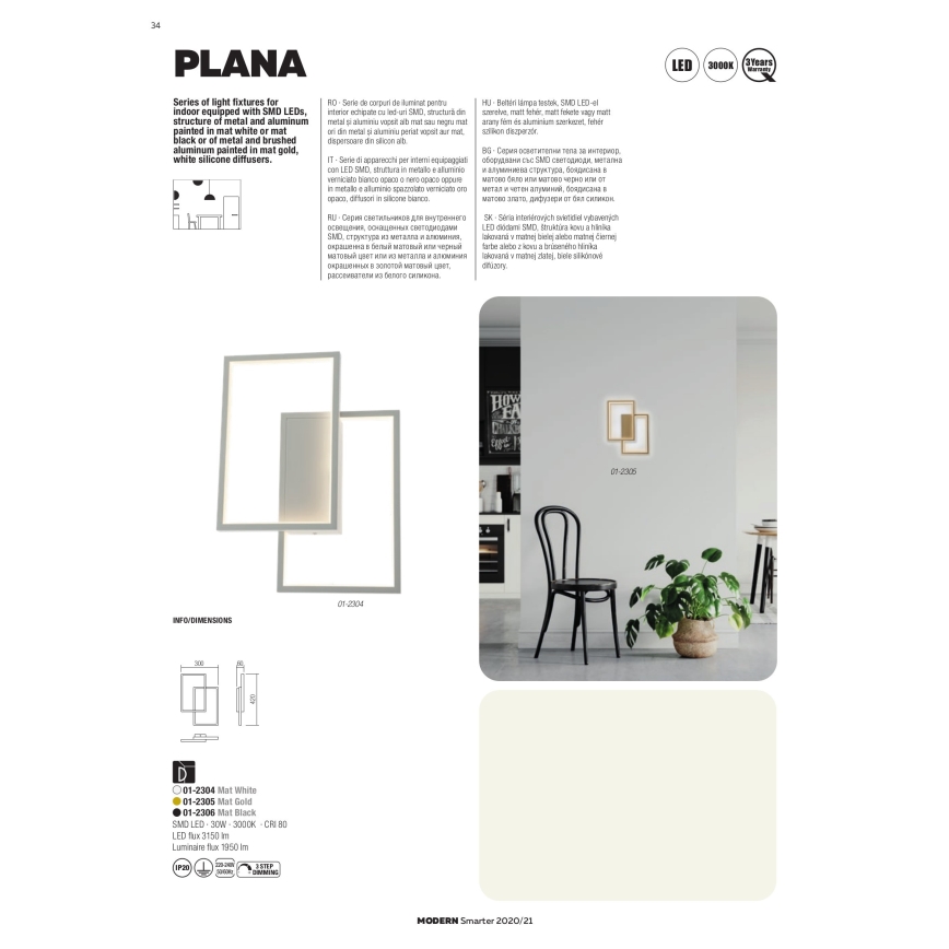 Redo 01-2317 - Lustre pendente LED dimerizável em cabo PLANA LED/80W/230V, dourado