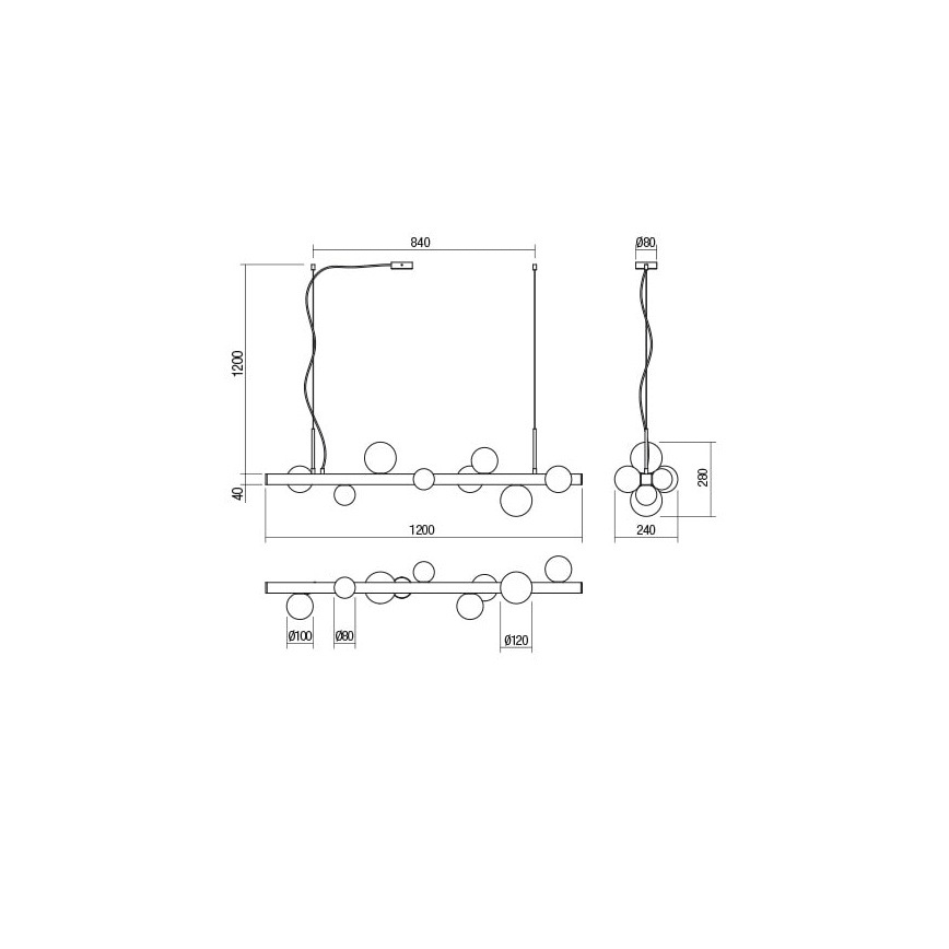 Redo 01-2376 - Candelabro suspenso GOJI 8xG9/28W/230V dourada