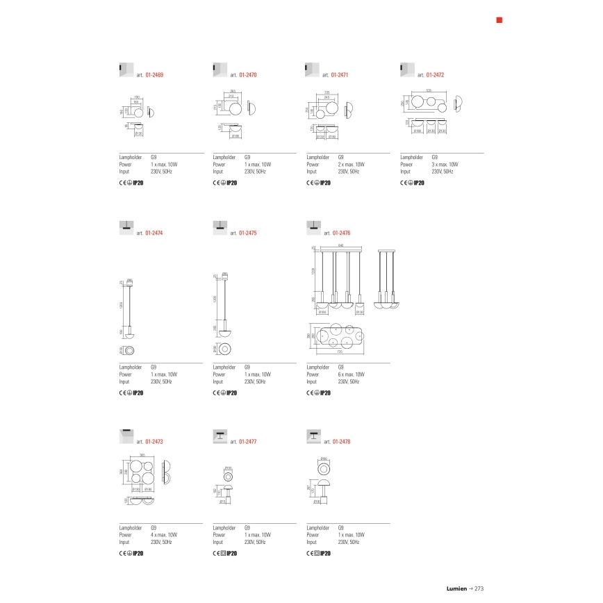 Redo 01-2474 - Lustre suspenso por cabo LUMIEN 1xG9/10W/230V diâmetro 13 cm dourado/branco
