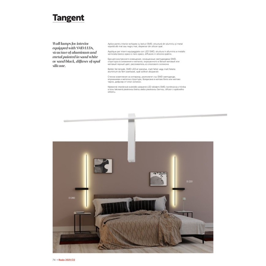 Redo 01-2479 - Aplique de parede LED TANGENT LED/14W/230V branco