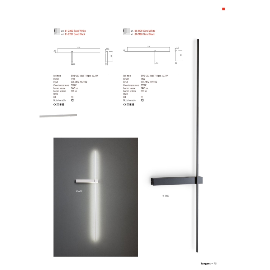 Redo 01-2479 - Aplique de parede LED TANGENT LED/14W/230V branco