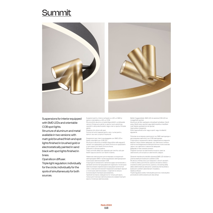 Redo 01-2492 - Candelabro suspenso LED SUMMIT LED/53,5W/230V CRI 90 diâmetro 80,8 cm dourada