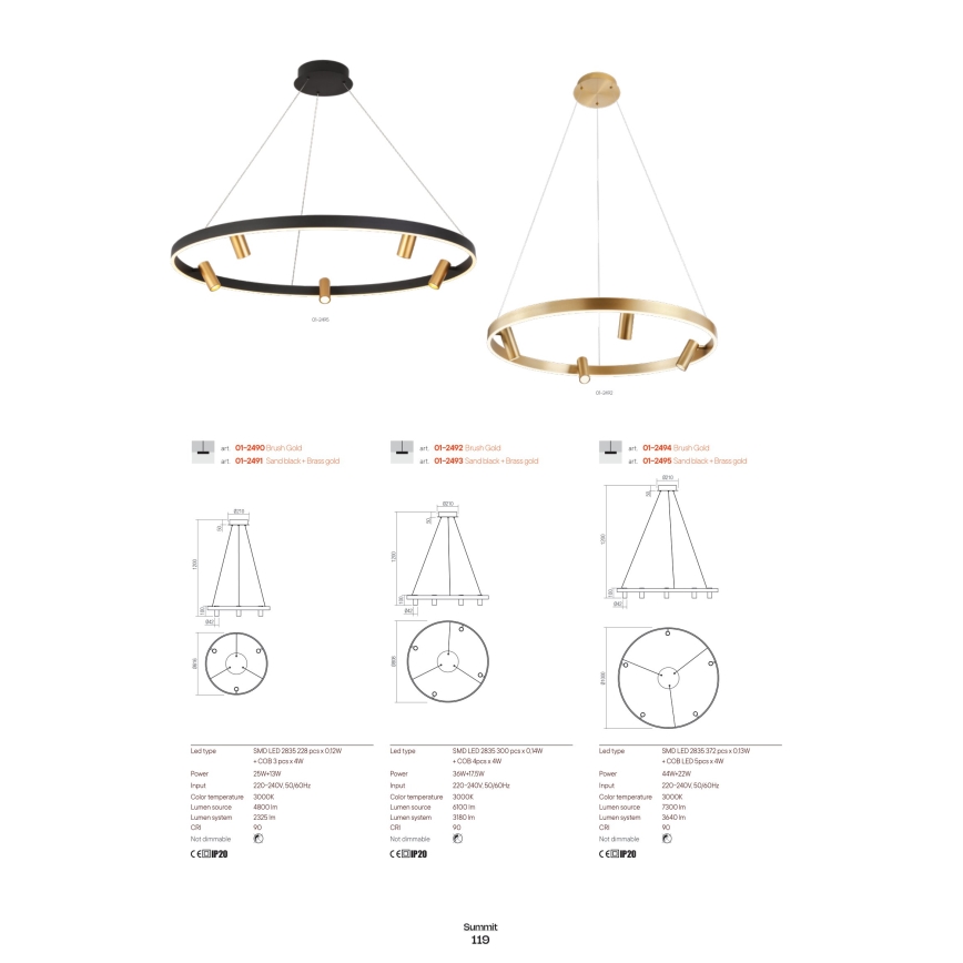 Redo 01-2492 - Candelabro suspenso LED SUMMIT LED/53,5W/230V CRI 90 diâmetro 80,8 cm dourada