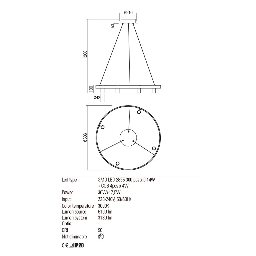 Redo 01-2492 - Candelabro suspenso LED SUMMIT LED/53,5W/230V CRI 90 diâmetro 80,8 cm dourada