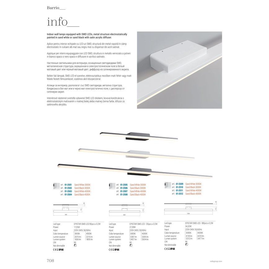 Redo 01-2507 - Iluminação de espelho para casa de banho LED BARRIO LED/27,39W/230V 90 cm CRI 90 IP44 branco