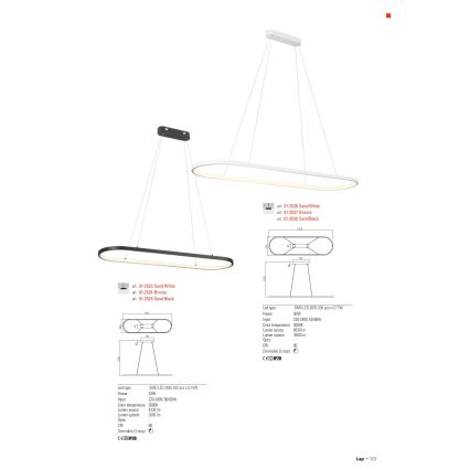 Redo 01-2523 - Candeeiro suspenso LED com regulação LAP LED/32W/230V CRI 90 branco