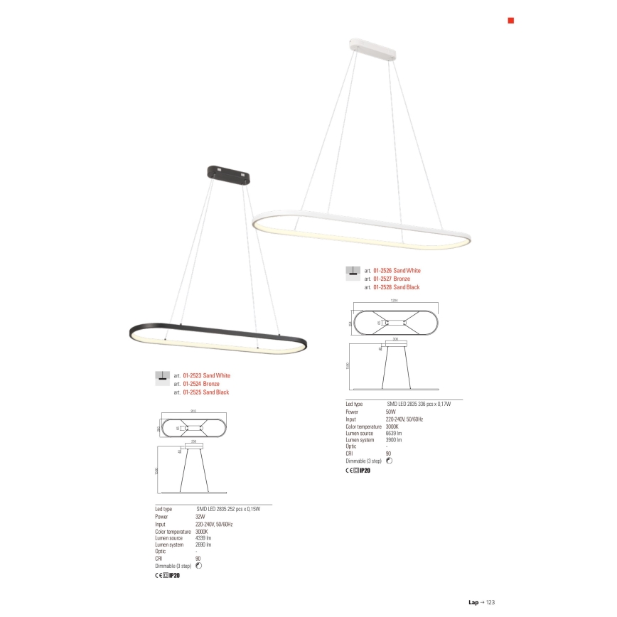 Redo 01-2523 - Candeeiro suspenso LED com regulação LAP LED/32W/230V CRI 90 branco