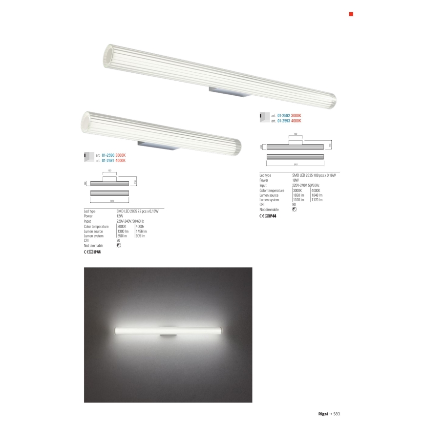 Redo 01-2592 - Iluminação LED para espelho de casa de banho RIGAL LED/18W/230V 3000K 91 cm CRI 90 IP44 cromado brilhante/branco