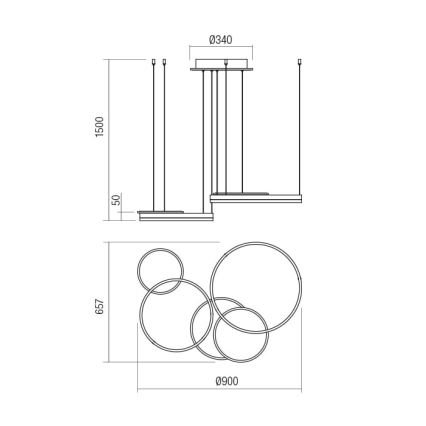 Redo 01-2606 - Candeeiro suspenso LED com regulação SIGUA LED/99W/230V CRI 90 3000K dourado