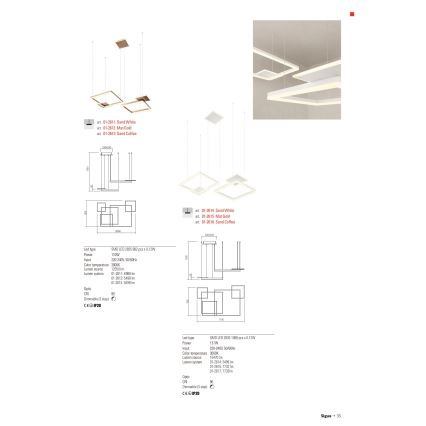 Redo 01-2615 - Lustre suspenso em cabo regulável por dimmer SIGUA LED/137W/230V CRI 90 dourado
