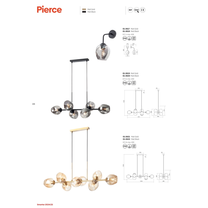 Redo 01-2618 - Candeeiro de parede PIERCE 1xE27/42W/230V preto/fumado
