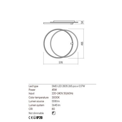 Redo 01-2660 - Iluminação de teto LED ARP LED/45W/230V preto