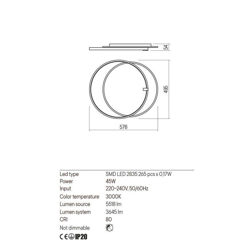 Redo 01-2660 - Iluminação de teto LED ARP LED/45W/230V preto