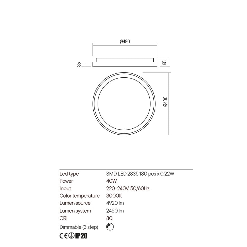 Redo 01-2667 - Iluminação de teto LED com regulação ICONIC LED/40W/230V diâmetro 48 cm dourada