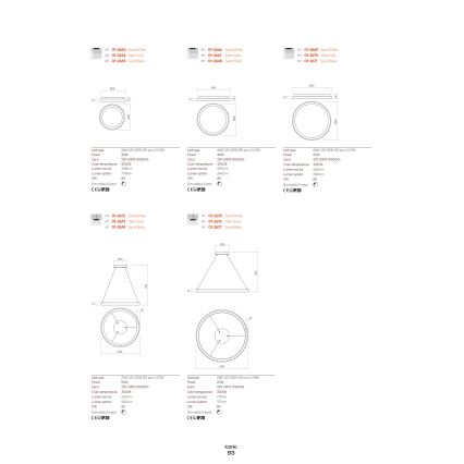 Redo 01-2677 - Candelabro suspenso LED com regulação ICONIC LED/60W/230V diâmetro 78 cm preto