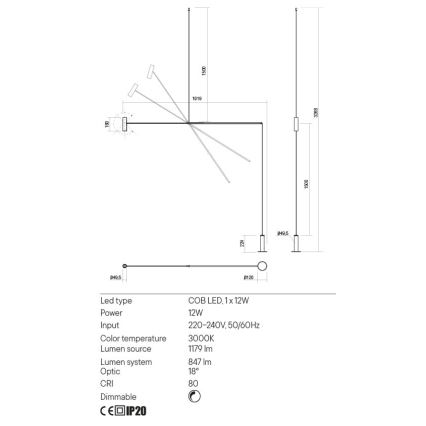 Redo 01-2695 - Candeeiro de chão LED com regulação PICAS LED/12W/230V preto