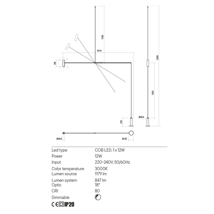 Redo 01-2695 - Candeeiro de chão LED com regulação PICAS LED/12W/230V preto