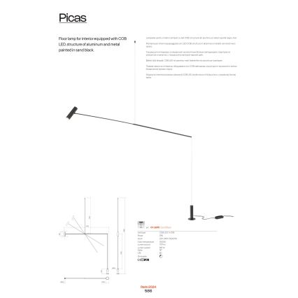 Redo 01-2695 - Lâmpada de pé LED regulável PICAS LED/12W/230V preta