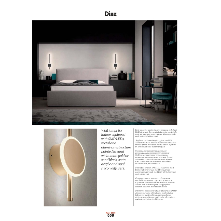 Redo 01-2696 - Aplique de parede LED DIAZ LED/20W/230V CRI 90 branco