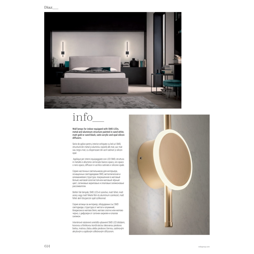 Redo 01-2699 - Iluminação de parede LED DIAZ LED/18W/230V CRI 90 branco