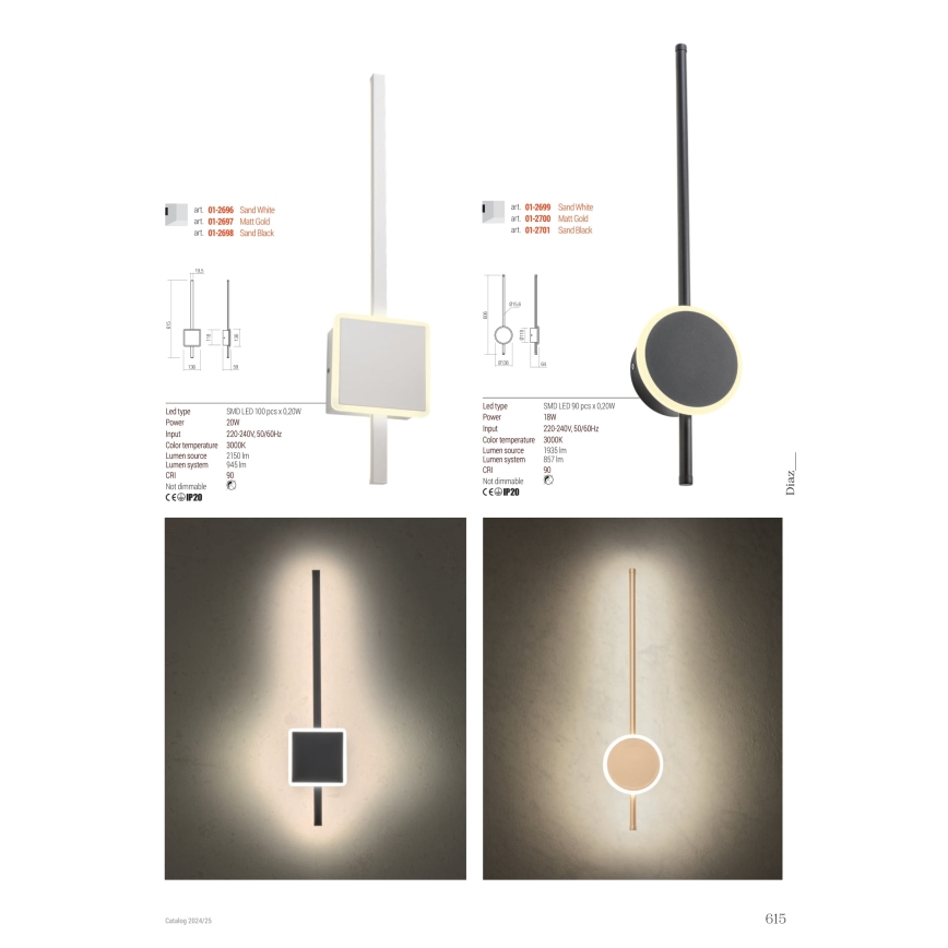 Redo 01-2699 - Iluminação de parede LED DIAZ LED/18W/230V CRI 90 branco