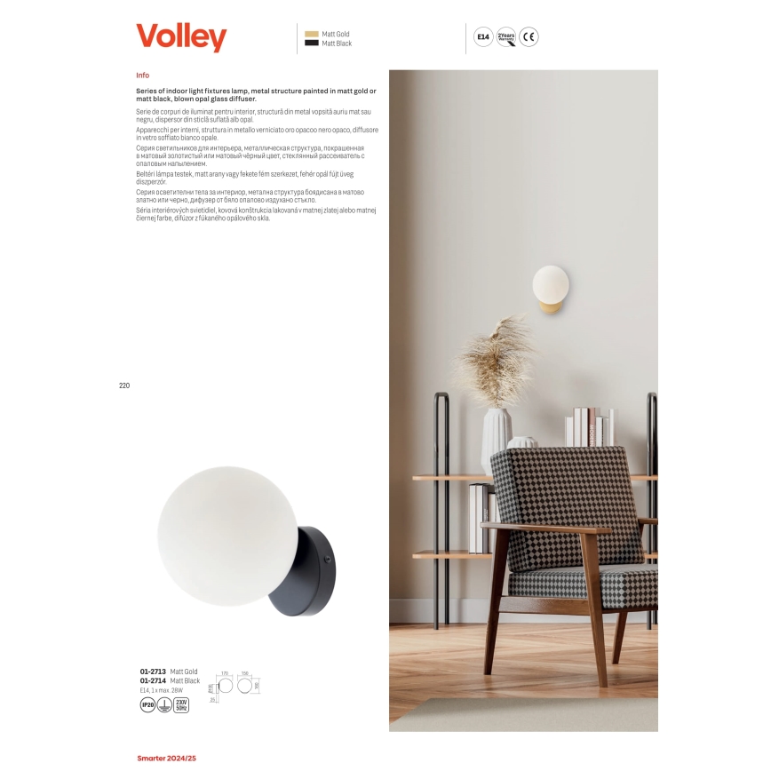 Redo 01-2713 - Iluminação de parede VOLLEY 1xE14/28W/230V dourado