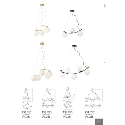 Redo 01-2715 - Candelabro suspenso VOLLEY 3xE14/28W/230V dourada