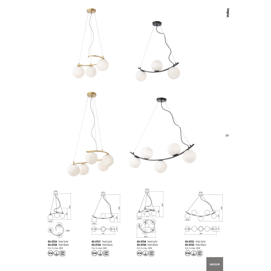 Redo 01-2719 - Candelabro suspenso VOLLEY 5xE14/28W/230V dourada