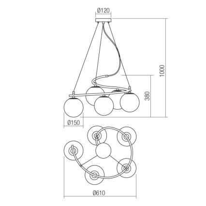 Redo 01-2719 - Candelabro suspenso VOLLEY 5xE14/28W/230V dourada
