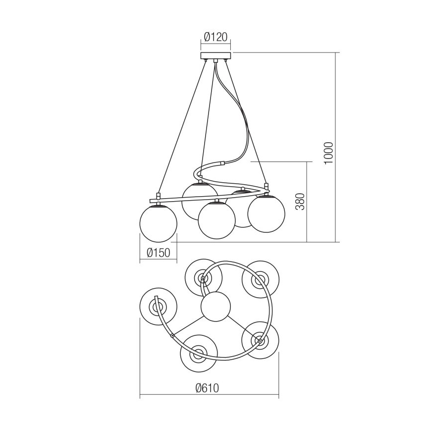 Redo 01-2719 - Candelabro suspenso VOLLEY 5xE14/28W/230V dourada