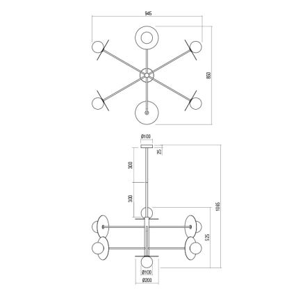 Redo 01-2734 - Candeeiro suspenso PLATO 6xG9/10W/230V preto