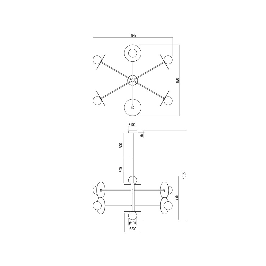 Redo 01-2734 - Candeeiro suspenso PLATO 6xG9/10W/230V preto