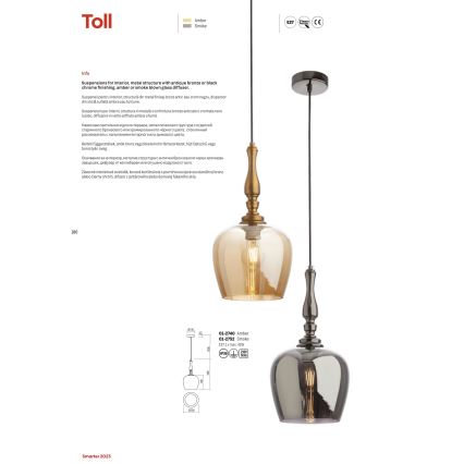 Redo 01-2740 - Candelabro suspenso TOLL 1xE27/42W/230V bronze