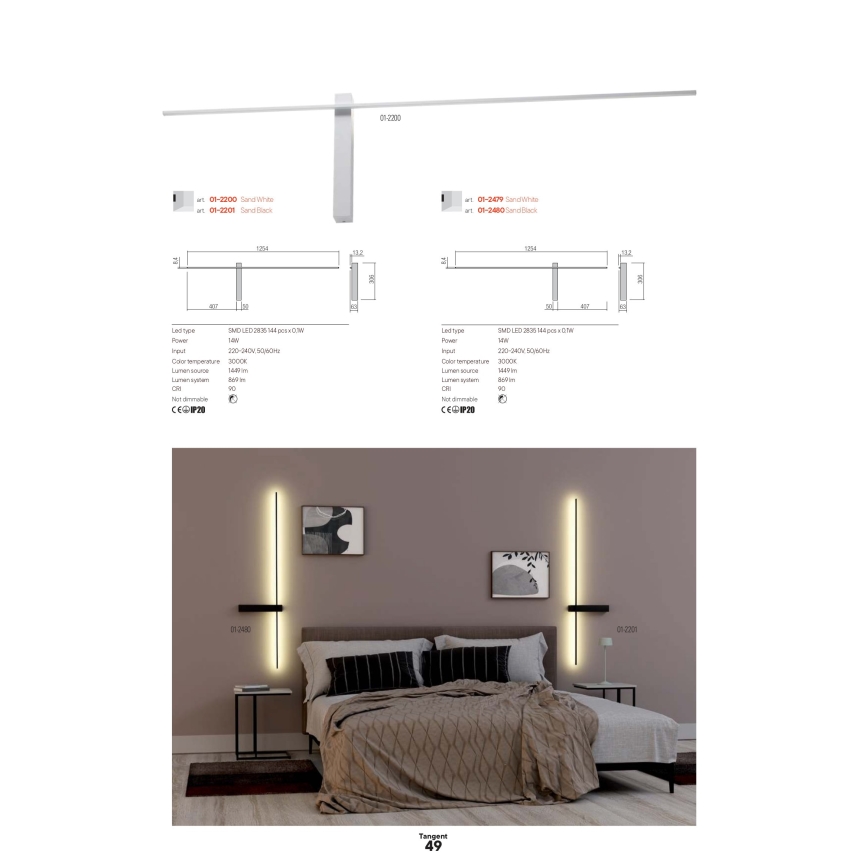 Redo 01-2744 - Aplique de parede LED TANGENT LED/13W/230V CRI 90 branco