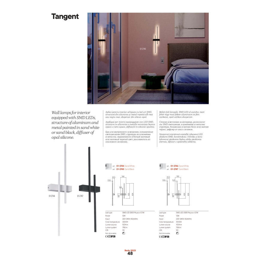 Redo 01-2744 - Aplique de parede LED TANGENT LED/13W/230V CRI 90 branco
