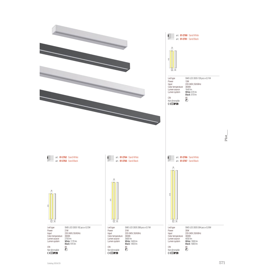 Redo 01-2766 - Aplique de parede LED PLOT LED/35W/230V 120 cm branco